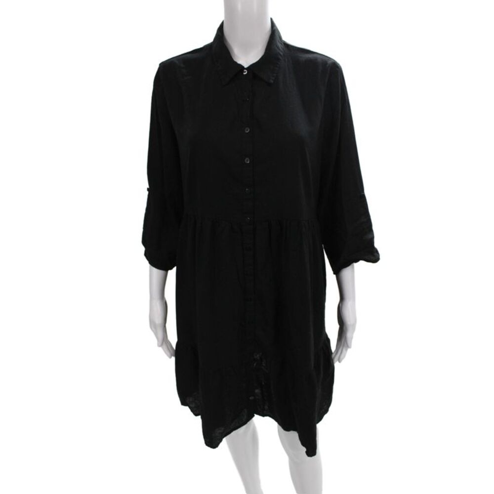 Ripe Women Shirt Dress Black Linen Collared 3/4 Sleeve Maternity Size M